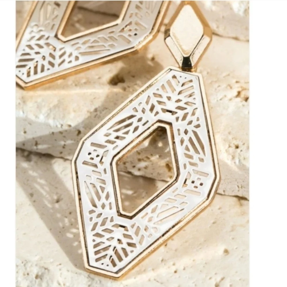 Elegant Gold and White Geometric Earrings